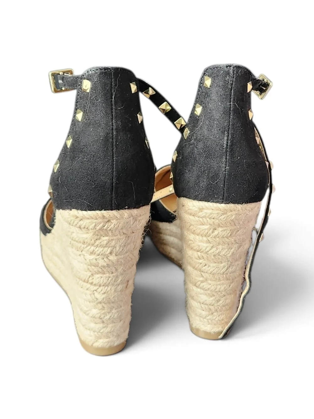 Women’s Black Espadrille Platform Ankle-Strap Wedges